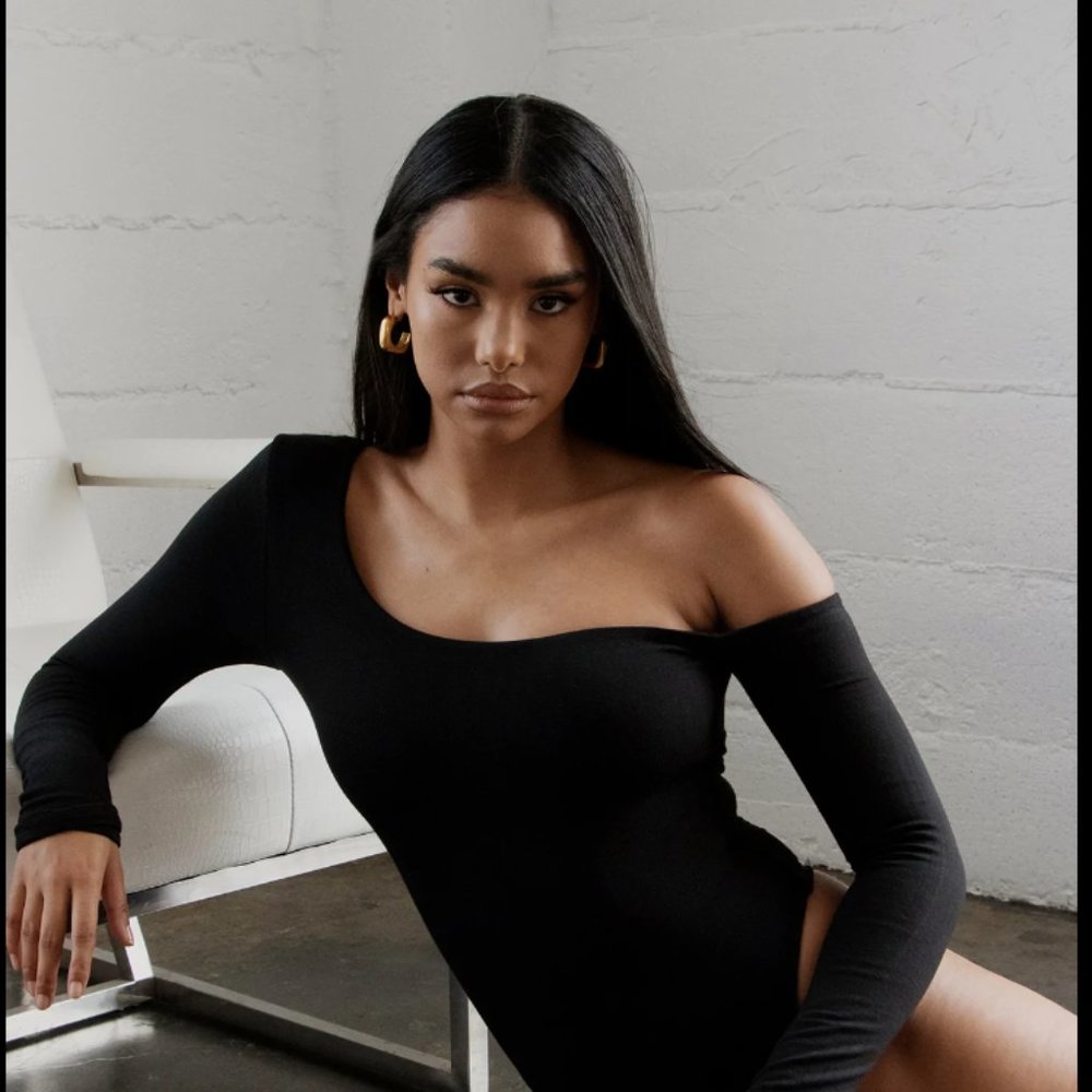 NWOT RE ONA Black One-Shoulder‎ Thong Bodysuit (M)